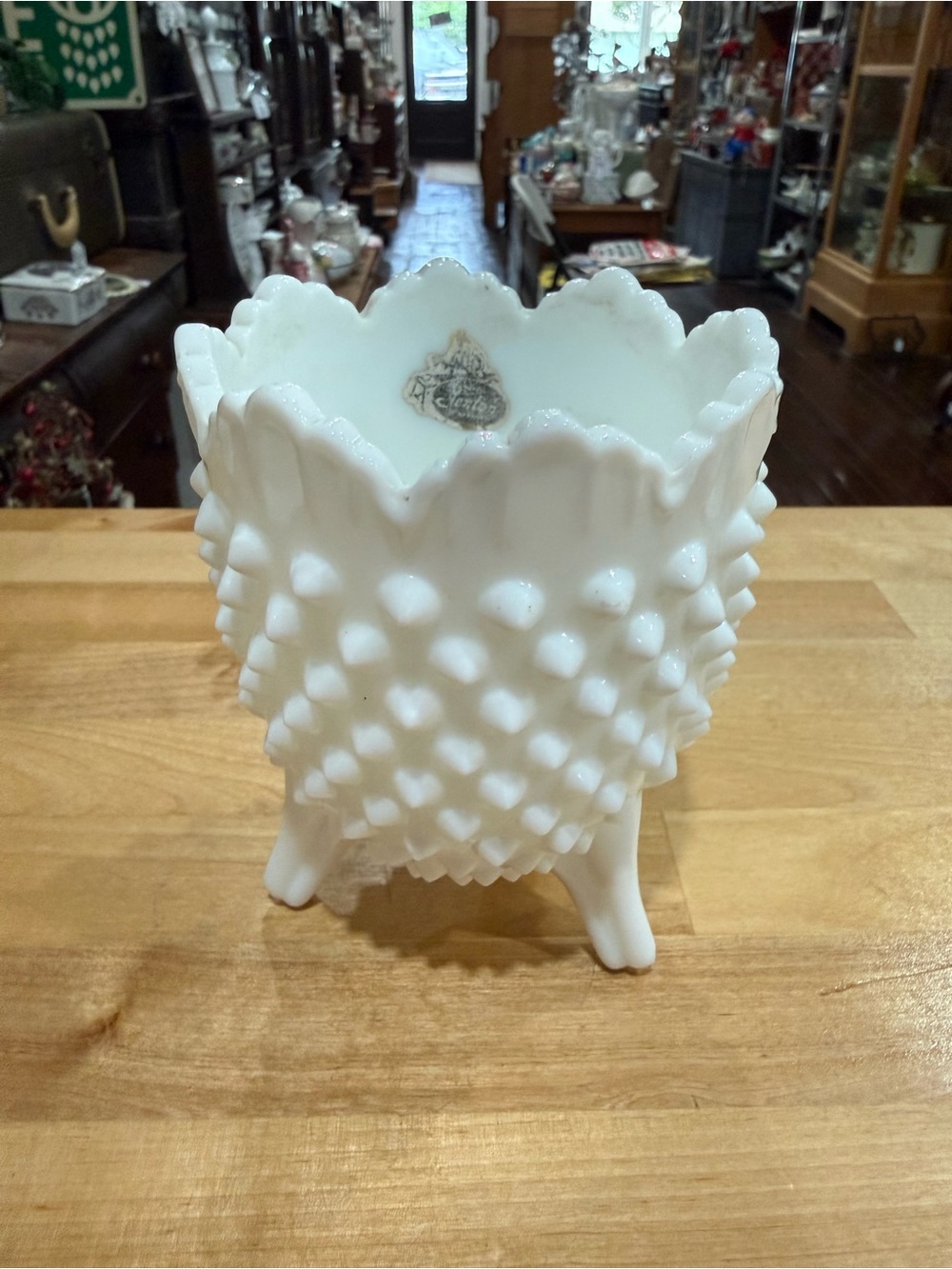 Fenton White Hobnail Milk Glass Footed Planter bowl